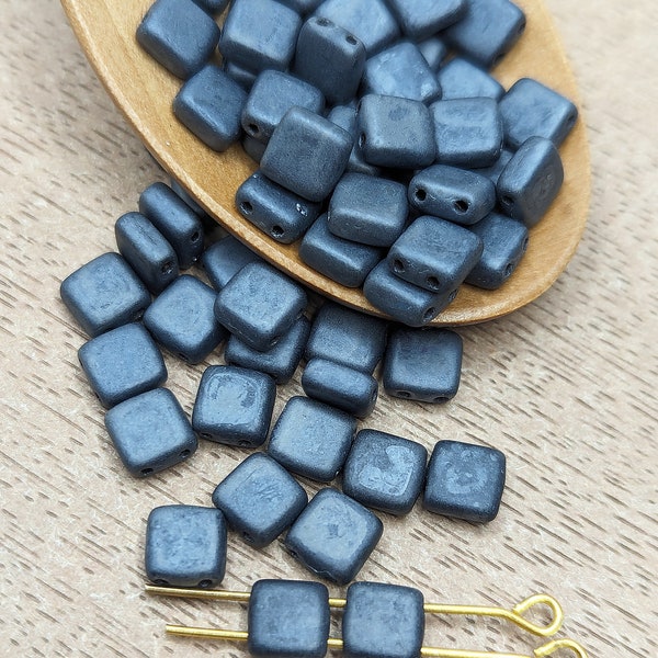 Perles en verre Tchèque Tile hématite mat verre carré 6mm Lot de 10 ou 30 perles
