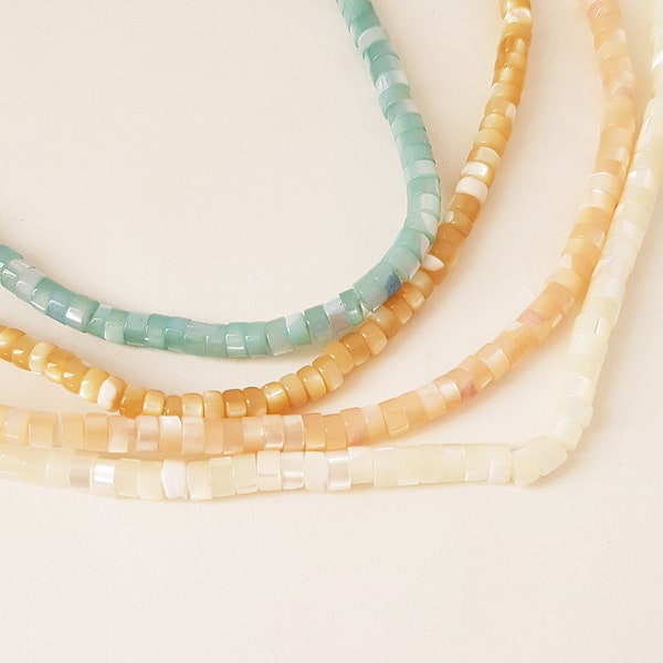 Lot de 20 ou 60 perles heishi rondelles en nacre naturelle ivoire rose beige ou bleu 4x2.5mm