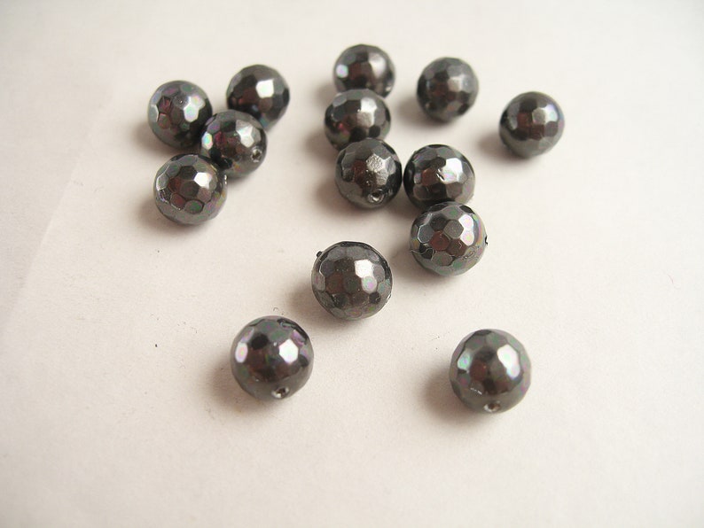 Dark grey round faceted shell beads 8mm Lot of 10 or 18
