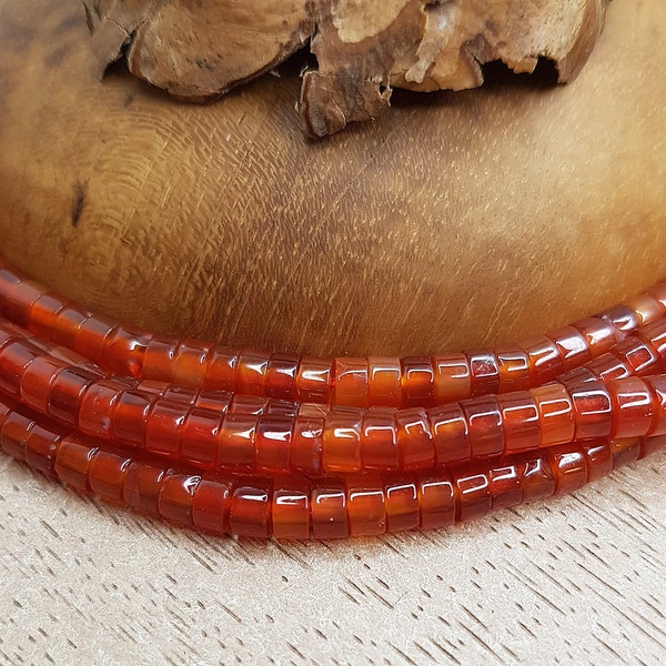Perles rondelles heishi en cornaline orangé pierre gemme véritable 4x2mm Lot de 30 perles