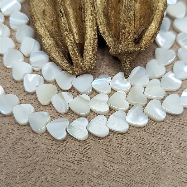 Perles en nacre véritable coeur blanc ivoire 8x8mm Lot de 10 perles