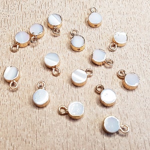 Freshwater pearl charms pearly natural pastille white and gold 10x6.5x3mm Lot of 2pcs