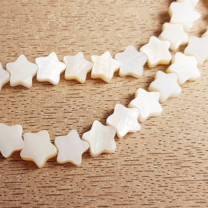 Set of 8 ivory white pearly shell star beads 8x8x3mm