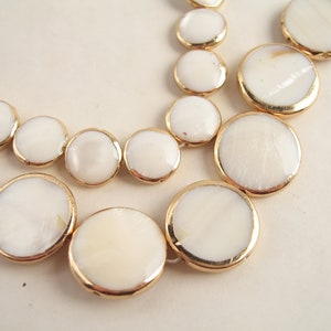 Mother-of-pearl shell beads and gold and white metal 13x5 or 20x4.5-5 mm Lot of 4pcs