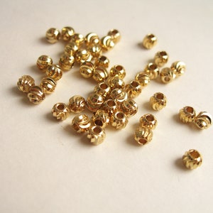 18k gold plated metal beads round and engraved 4x3 or 3x2mm Lot of 20 beads