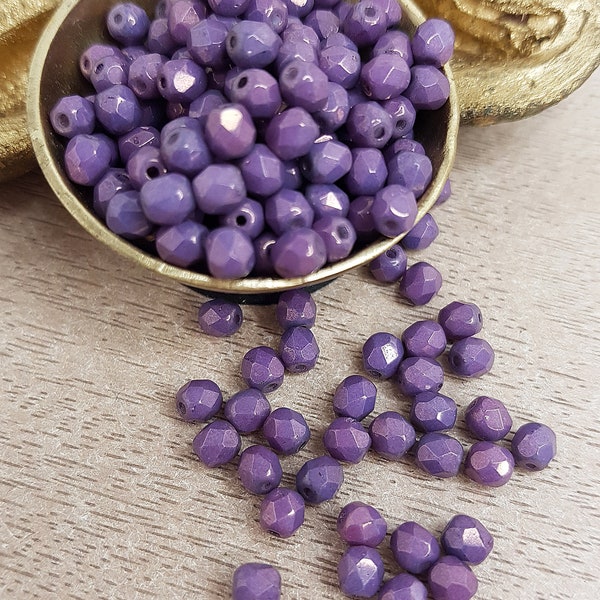 Perles verre facetté Tchèque violet parme lustré doré 4x4mm Lot de 20 ou 60