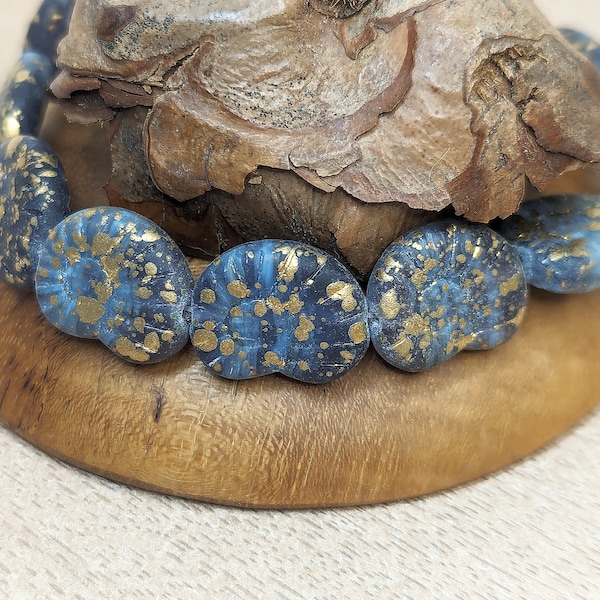 Perles de verre artisanal Tchèque coquillage escargot gris et or 16x13mm Lot de 2 perles