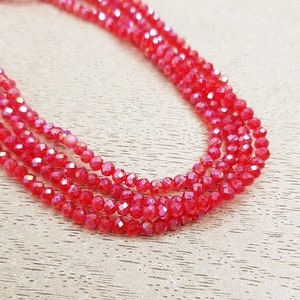 Transparent red faceted glass beads rainbow 3x2mm Lot of 165pcs