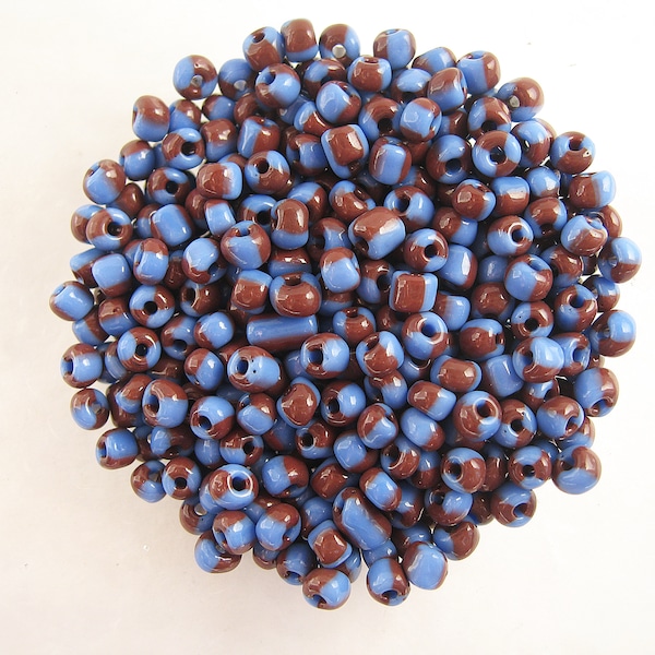 Lot of 8g of African glass seed beads striped blue brown 6/0 4mm