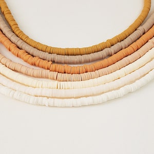 Thread +- 390pcs white, cream white, cream, pink beige, orange beige, beige or ocher polymer heishi beads 4mm