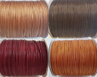 Cordon ciré en polyester beige doré, marron, rouge bordeaux ou orangé rouille 0.8mm Lot 3 mètres