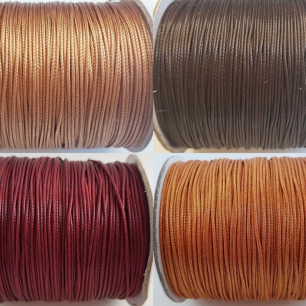 Cordon ciré en polyester beige doré, marron, rouge bordeaux ou orangé rouille 0.8mm Lot 3 mètres