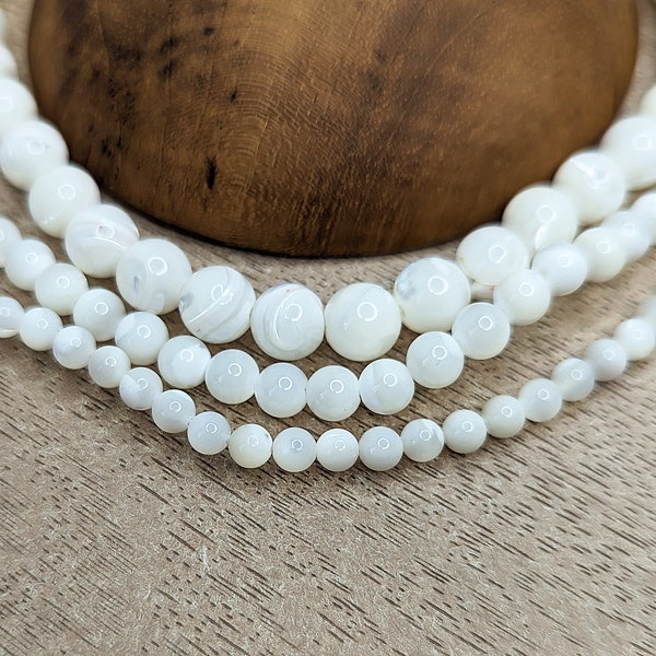 Perles en coquillage naturel blanc ivoire nacré 4, 6 ou 8 mm Lot de 10 à 50 perles