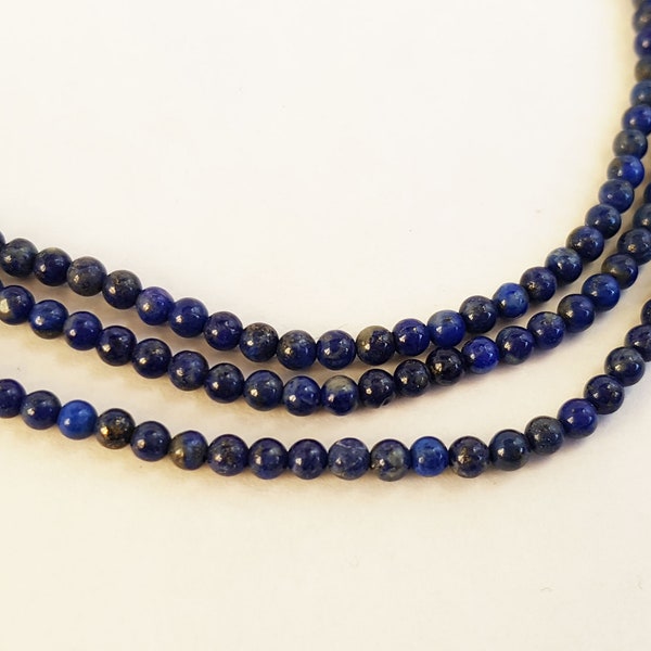 Perles en lapis lazuli véritable bleu ronde et lisse 3mm Fil de 39cm