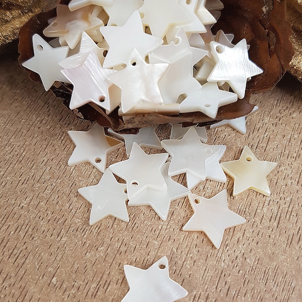 Star charms in real white pearly shell 12x2mm Lot of 10pcs