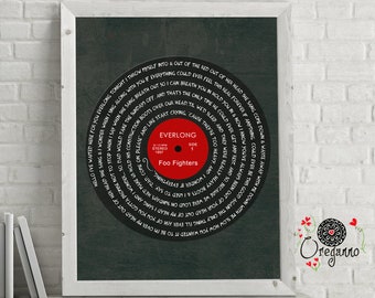 Foo Fighters-EVERLONG-Vynil-Everlong lyrics art-LP art-Vintage Record-Inspirational wall art-Foo Fighters print-Rock poster-music art