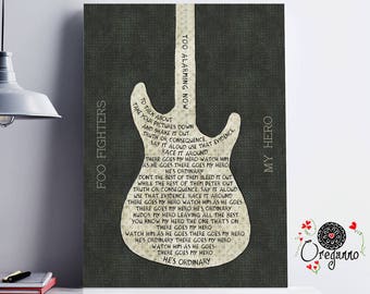 Foo Fighters-My Hero-Inspirational Wall Art-Guitar Art-Rock Poster-Printable lyrics-Sixties Art-Music Quote-wall art print-gift