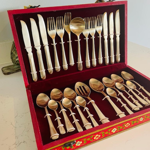 Pure Bronze Cutlery set in a hand-painted exclusive box