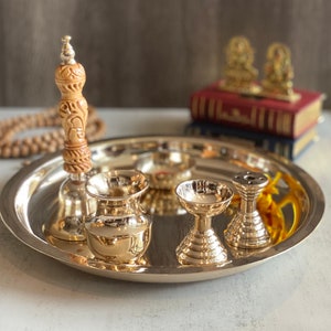 Puur Brons (Kansa) complete Pooja set Diwali Housewarmimg KarwaChauth (Glanzende AFWERKING)