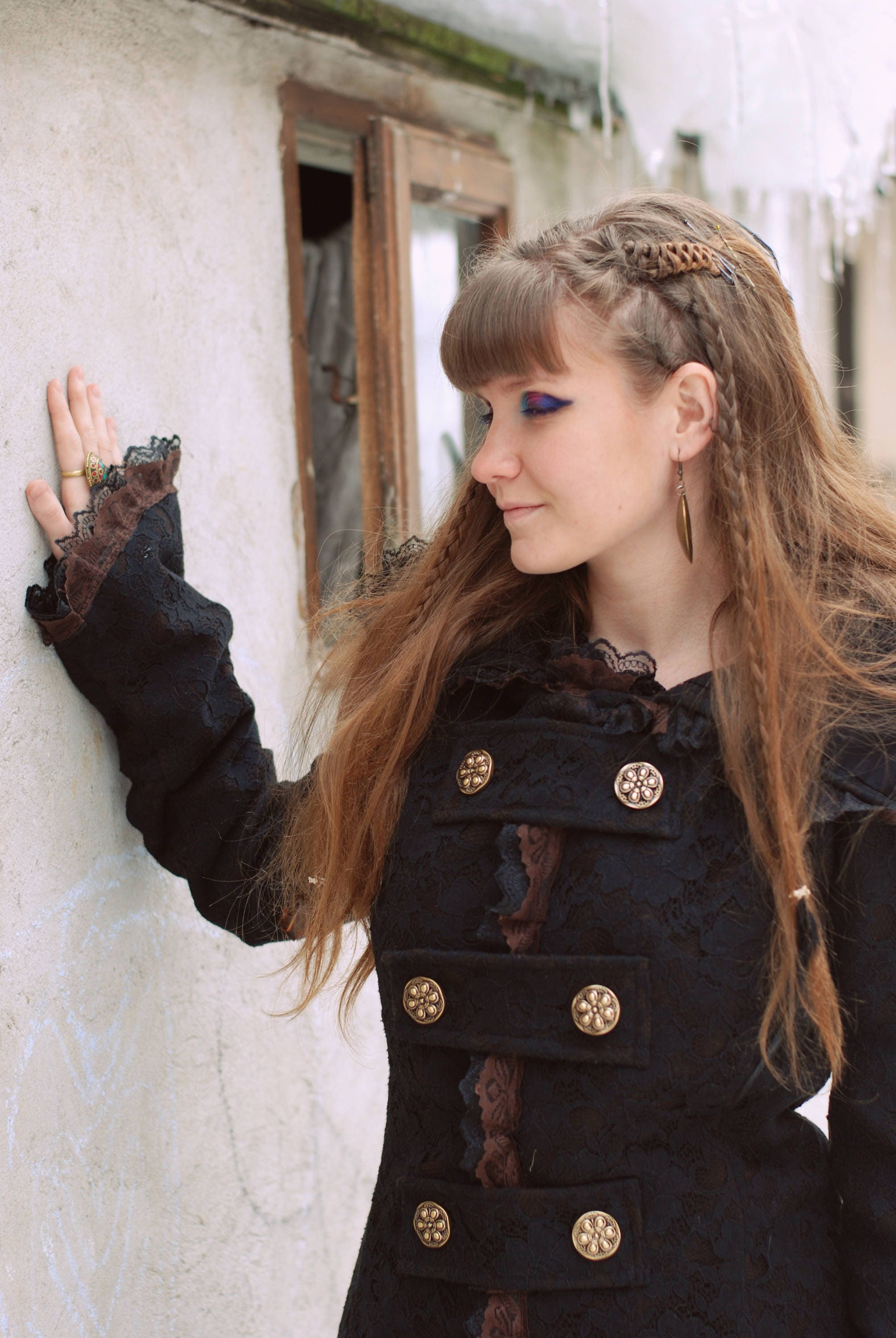 Gothic Fairy Victorian Hooded Coat With Lace and Corset Royal