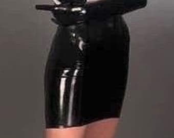 READY TO SHIP Latex Mini Pencil Skirt, latex high waist skirt, latex skirt, black latex skirt, latex longuette skirt, tight skirt