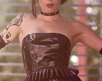 Latex Frill Tube Top, Peplum Top, Ruffle, Strapless, Gothic, Victorian, Dominatrix, Fetish, Bdsm, Halloween, Lolita, Sexy, Elegant