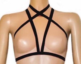 Latex Harness Bralette Bra Top Sexy Lingerie/ Black Underwear/ Fetish Bdsm/ Dominatrix Slave/ Berghain/ Cyberpunk/ Harajuku Gothic Lolita/ Gift