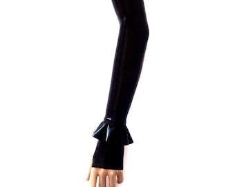Fingerless Opera gloves with ruffle on the wrist, Gloves Set 2 pieces, Latex mittens, Gothic gloves, Latex accessories, dark