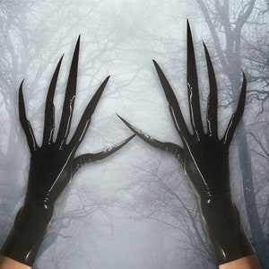 Latex Black Gloves with Devil&#39;s Claws, Nails, Rubber Black Gloves, Halloween Accessories, Creepy Costume, Monster, Witches, Werewolf, Beast