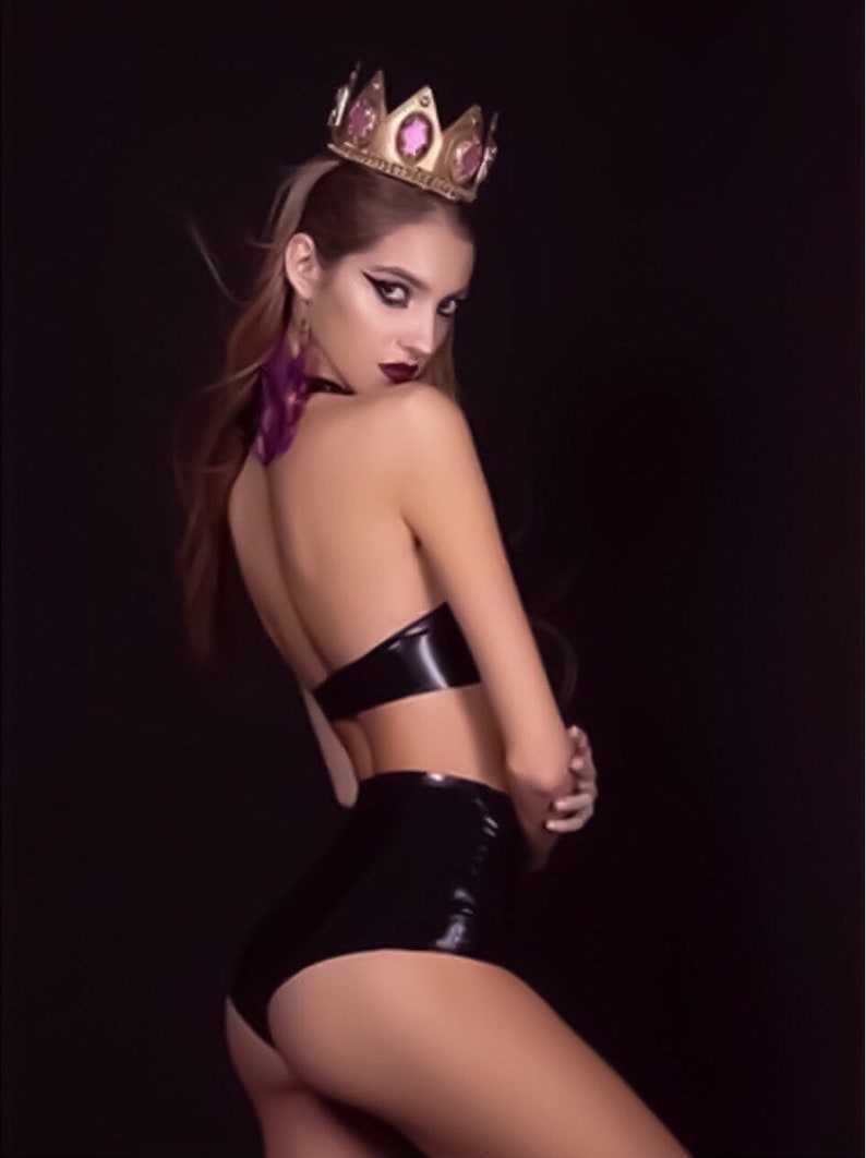 Panties with Ruffles READY TO SHIP Set 2 Pieces Black Latex Bra Top with Ruffles