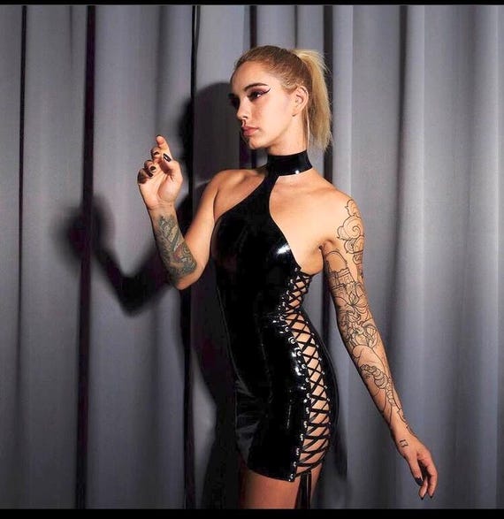 chinese dress ladies Bustedbrand Latex Lace Up Bodycon Mini Dress main image 0