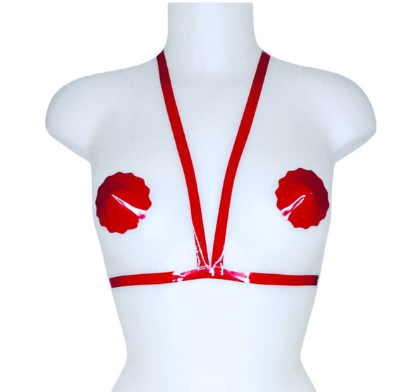 red latex bralette