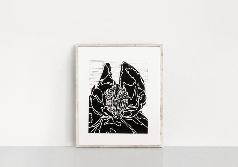 Magnolia Art Print nature print black and white print magnolia in bloom linocut print magnolia wall art botanical print