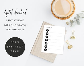 DIGITAL DOWNLOAD - Printable Week-at-a-Glance Planner | weekly to-dos, 2024 planner, black and white organizer, braided hairstyles, braids