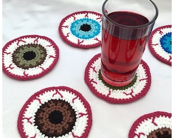 Eyeball Coasters Crochet Pattern - Spooky Halloween Decorations (PDF Download in English Only)