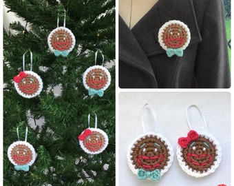 Christmas Ornaments Crochet Pattern - Gingerbread Smilies - Festive Decorations - Digital Download PDF Pattern Only