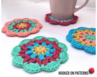 Mandala Coaster Crochet Pattern - Happy Scrappy Coasters - PDF download in ENGLISH ONLY