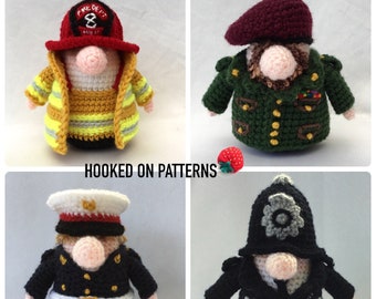 Gonk Heroes Expansion Pack - Crochet Patterns for OUTFITS ONLY - English PDF - Fireman - Policeman - Soldier - Marine - Sailor - Navy - Army