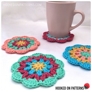 Mandala Coaster Crochet Pattern - Happy Scrappy Coasters - PDF download in ENGLISH ONLY