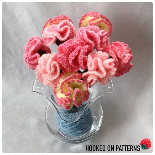 Bouquet of Carnation Flowers - Carnations Crochet Flower Pattern - Crochet PDF Download ONLY