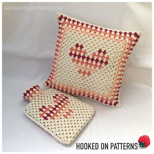 Granny Stripe Heart Snuggle Set Crochet Pattern PDF download in ENGLISH ONLY Hot Water Bottle Cover and Cushion Cover Crochet Patterns image 1