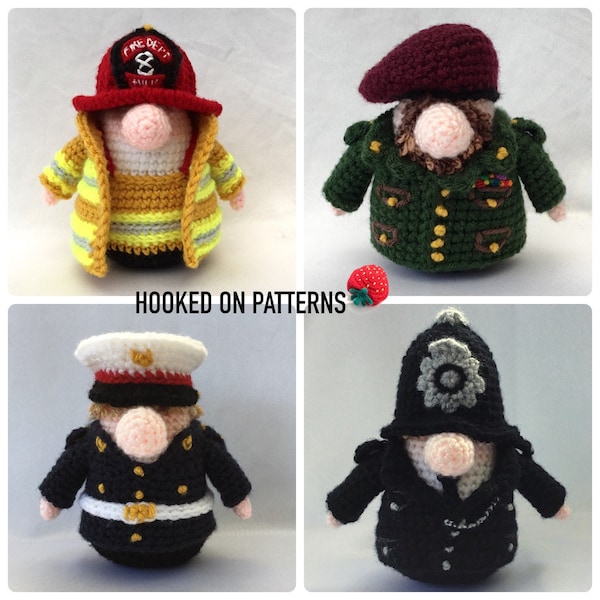 Gonk Heroes Expansion Pack - Crochet Patterns for OUTFITS ONLY - English PDF - Fireman - Policeman - Soldier - Marine - Sailor - Navy - Army