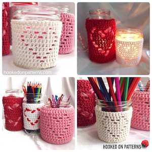 Heart Jar Cozy Candle Cover Crochet Pattern Valentines Jar Cosy PDF Pattern Download in English Only image 1