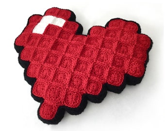 Pixel Heart Pillow Crochet Pattern - Valentine Cushion (PDF Download in English Only)