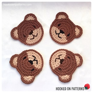 Teddy Bear Coasters Crochet Pattern PDF download in ENGLISH ONLY Bear Shaped Crochet Coasters for Children and Parties image 1