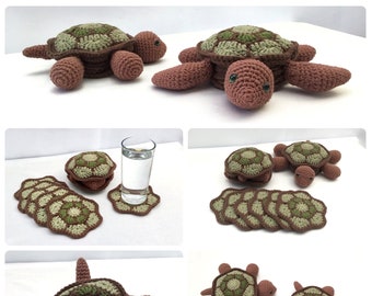 Tortoise and Turtle Hideaway Coaster Sets - Crochet PDF Pattern Download in ENGLISH ONLY