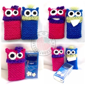 Tissue Monsters Fun pocket tissue covers Crochet PDF Pattern image 1