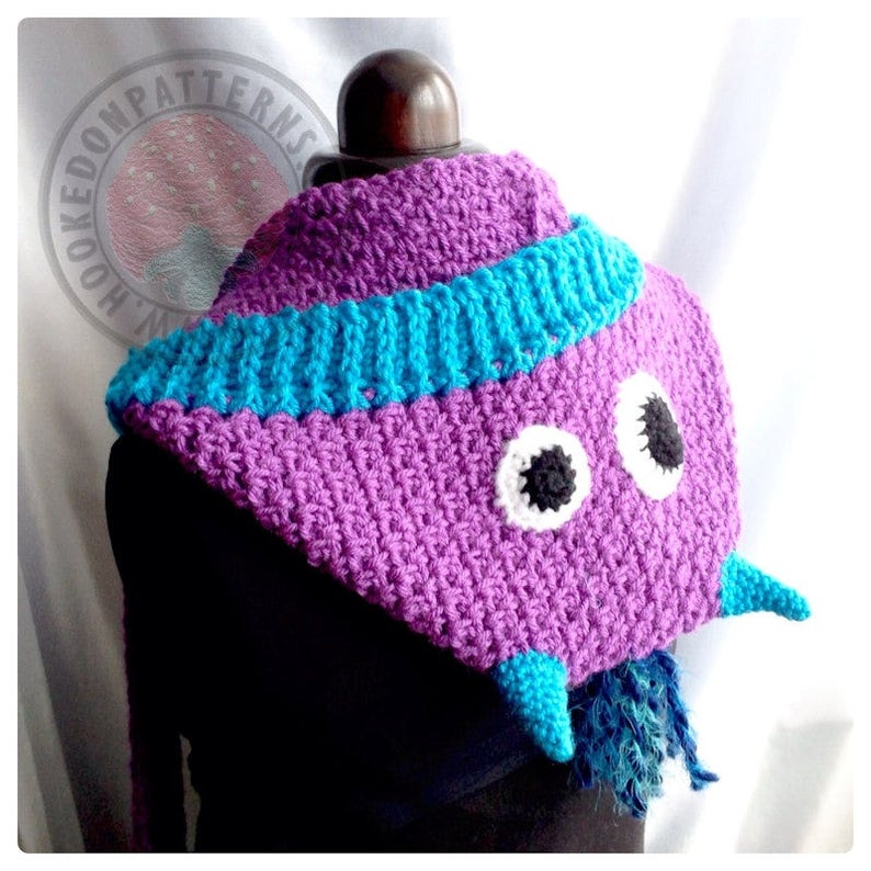 Snuggle Monsters Hooded Scarf with Hand Pockets Crochet PDF Pattern image 5