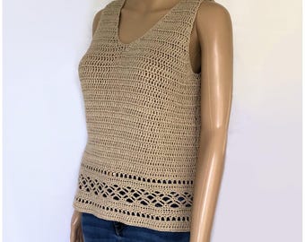 Crochet Tank Top Pattern - Callie Lattice Hem Vest, Beginner Friendly (PDF Download English Only)
