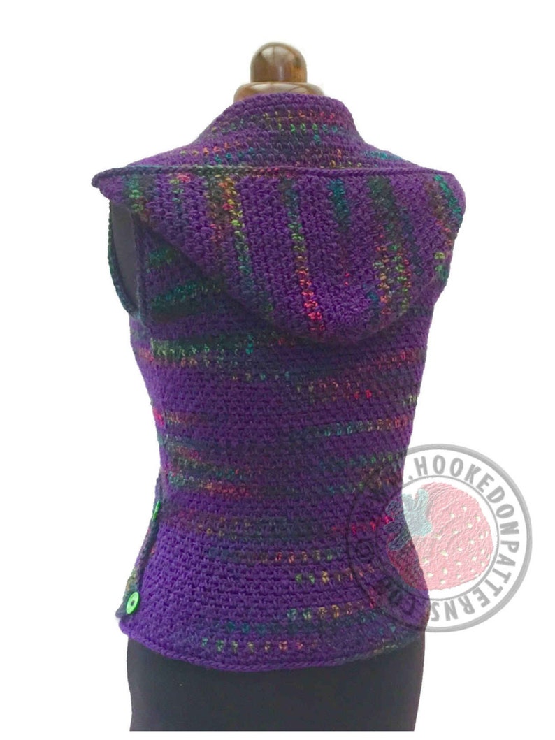 Kiko Cross Front Hooded Vest Size S, M, L, XL, 2XL, 3XL Crochet PDF pattern image 4